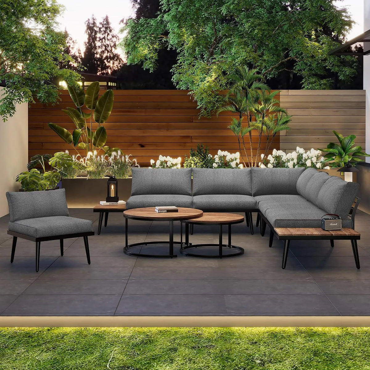 Tisch, 6-Teiliges, 2 Einzelsofa, Inklusive Aller Sitz und Rückenkissen, Jtyca Balkon Möbel Set für 5-6 Personen, 2 Doppelsofa, Farbe Grau