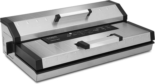 Caso FastVac Profi Vakuumiergerät 4008, Doppelkolbenpumpe 20 L/Min, Doppel-Schweißnaht 40 cm, Marinier- & Pulse-Funktion, Edelstahl, inklusive. Folien