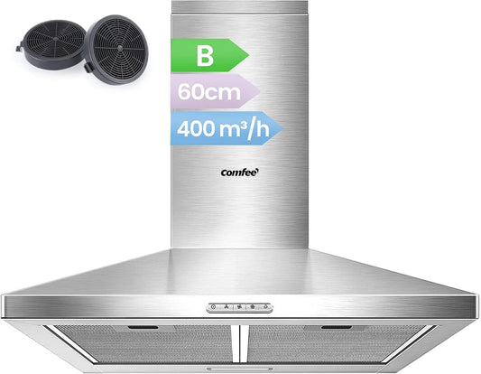 Comfee Dunstabzugshaube PYRA17SS-60, Rücklaufsystem und Kohlefilter, ' 60 cm Edelstahl Küche mit LED