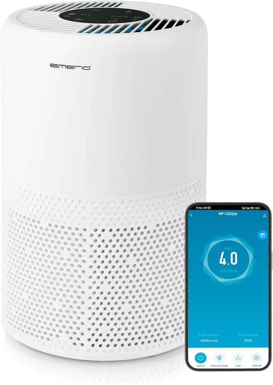 Luftreiniger AP-132324 EMERIO, mit HEPA 13 Filter, geeignet für Räume bis zu 25m², WLAN: SMART LIFE APP, Ionic Funktion & Timer, gegen Schimmel, Staub