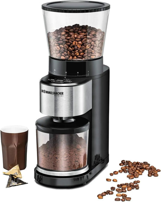 Kaffeemühle EKM 500 ROMMELSBACHER, 5 Funktionstasten für individuelle und flexible Nutzung, Präzisions-Waage, Edelstahl, Mahlgrad in 39 Stufen