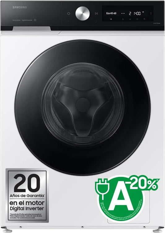 Samsung Waschmaschine WW90DB7U94GEU3 A-20, AI EcoBubble, Gewicht 9 kg, % mit Super Speed 39, Selbstdosierung, Weiß, Dampf