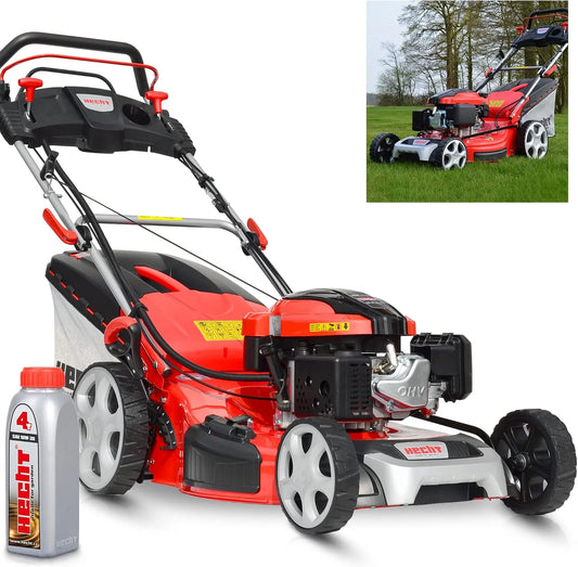 Rasenmäher 5IN1 HECHT, 4 Takt Motor mit 196 cm³ Hubraum, 56 cm Schnittbreite, Fassungsvermögen 70l Grasfangkorb, 4-Gang Radantrieb, Benzin