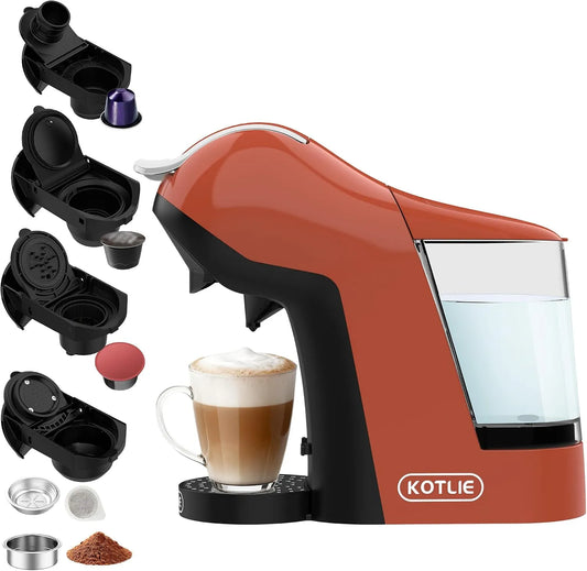 Kaffeemaschine EM-308B, 7 Wasserstufen,1L Wassertank, KOTLIE 5-in-1, 3 Temp., orange, Multi-Kapsel und Pulver