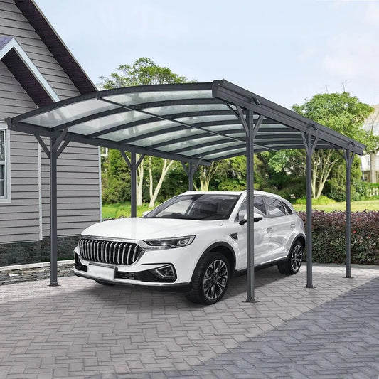 Carport Aluminium, München Überdachung 5 x 3 m Farbe Grau anthrazit KFZ PKW Auto Boot Hänger Fahrrad, mit Aluminiumrahmen, Bogendach
