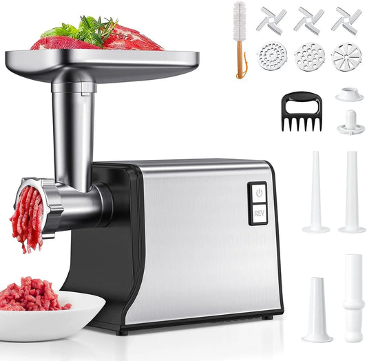 Elektrischer Fleischwolf, 3 Klingen und 3 Wurstfüllrohren, inklusive 3 Schneidscheiben, Food Grinder for Home Use, Multi Functional Meat Grinder