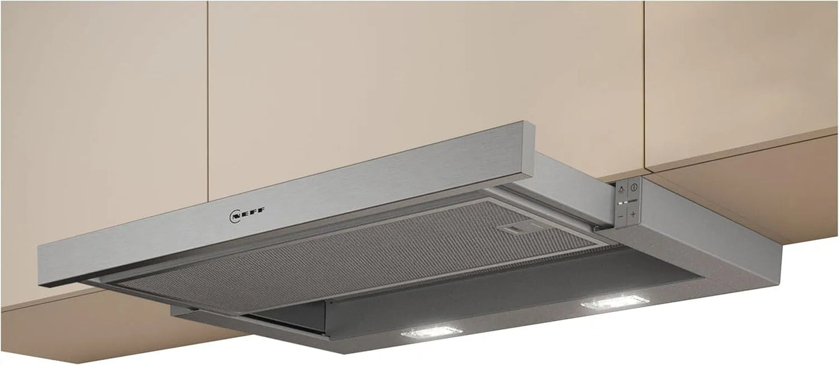 Neff Dunstabzugshaube D46ED22X1 N50, Flachschirmhaube, 60cm, Breite 60cm, Einbau, Energieklasse A, Abluft oder Umluft, silbermetallic