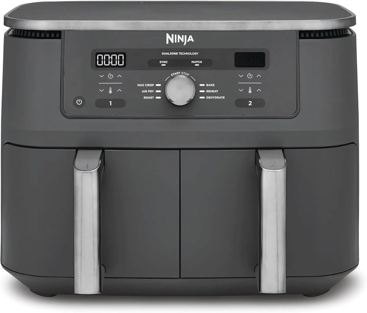 Ninja Heißluftfritteuse DZ400EU, 2 Schubladen, 6-in-1, Fassungsvermögen 9,5L, Dual Zone Digital Air Fryer, Max Crisp, Heißluft-Frittieren, Rösten