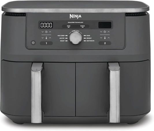 Ninja Heißluftfritteuse DZ400EU, 2 Schubladen, 6-in-1, Fassungsvermögen 9,5L, Dual Zone Digital Air Fryer, Max Crisp, Heißluft-Frittieren, Rösten