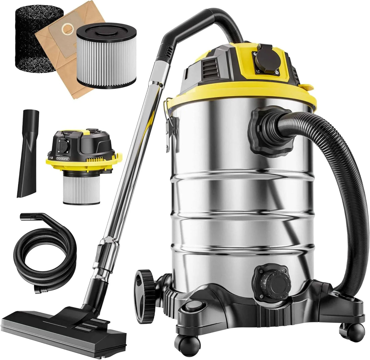Nass- und Trockensauger Monzana, Fassungsvermögen 30L 2200W + Steckdose GS-Zertifiziert 9m Bewegungsradius Industrie