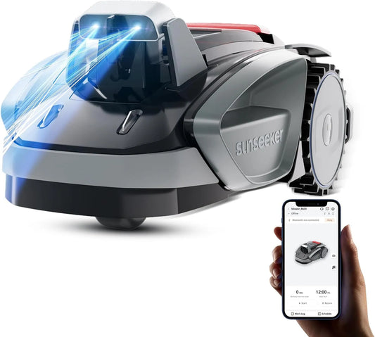 Rasenmäher, 42% Steigung, App-Steuerung, silbergrau, Sunseeker V3 Plus Mähroboter ohne Begrenzungskabel 1000 m², Vision AI Doppel-Auge