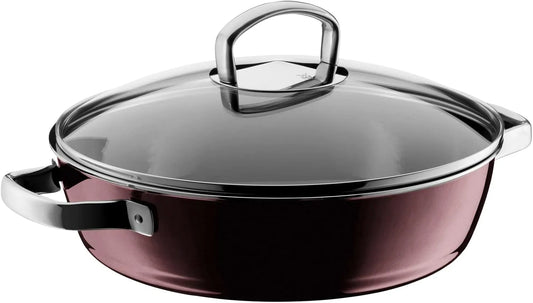 WMF Fusiontec Mineral Schmorpfanne 28 cm Induktion, Schmortopf 4,1l, Bräter mit Glasdeckel, hoher Rand, High-Tech Keramik, kratzfest, dunkelrot