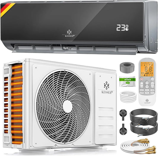 Kesser Klimaanlage, Split Set Quick Connect 12000 BTU 3,4 kW, mit Kupferleitung Kältemittel R32 inklusive. Montagematerial, Modell R32