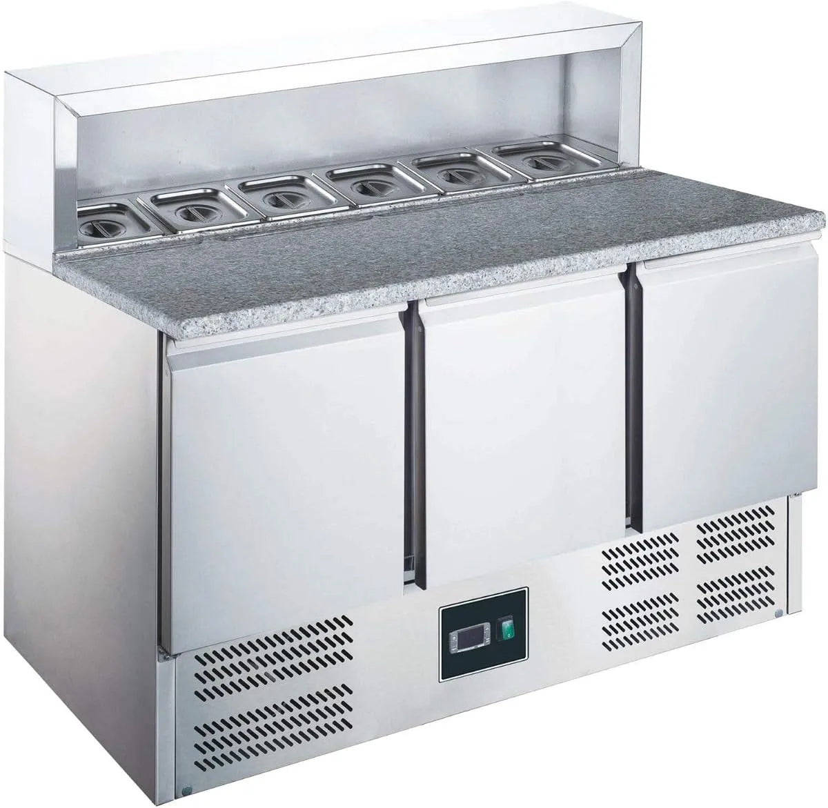 Modell ZPS903-3 ZORRO, Pizzatisch Türen, Kühltisch mit Granitplatte, Salatkühlung, Gastro Belegstation