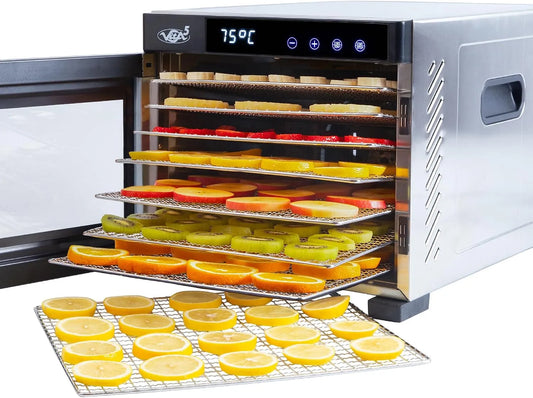 Mit 7 Edelstahl-Dörrgitter Modell Vita5 24H Dörrautomat, Leistung 650W Timer-Funktion LED Display, 35-75°C, Dehydrator Food