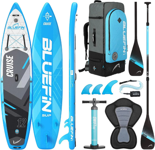 Pumpe, 5 Jahre, Bluefin Cruise Stand Up Paddle Set, Aufblasbares Paddleboard für Erwachsene, SUP Paket mit Rucksack, Fieberglas-Paddel