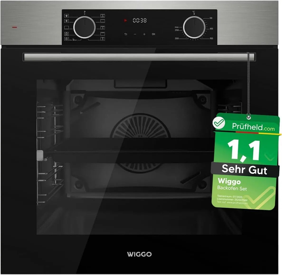 Backofen, Note 1.1 *, WIGGO Set Inox 60cm 73L mit Teleskopschienen & Airfry, 10 Funktionen, 5 Jahre, Test SEHR GUT, Selbstreinigung, Soft-Close