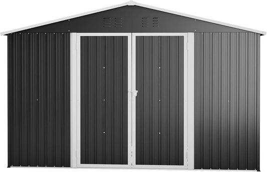 Gartenhaus, wetterfestes Lagerhaus aus Stahl, Maße 300x252x191 cm, 6,91 m² Gerätehaus mit Satteldach, Anthrazit