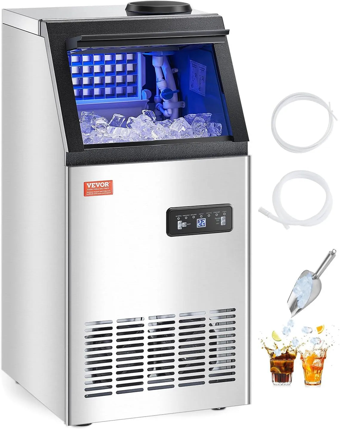 Vevor Eismaschine, Gewicht 54,43 kg, Eisbereiter mit 12,7 kg Speicherkapazität, 36 Eiswürfel in 15 Minuten, kommerzielle, für Bar Büro Restaurant, Tag