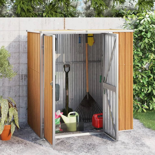 Braun Gerätehaus, LAPOOH, Fahrradunterstand, Geräteschuppen, Gartenbox, Gartenhütte, 161x89x161 cm Verzinkter Stahl, Gartenschuppen, Garden Shed