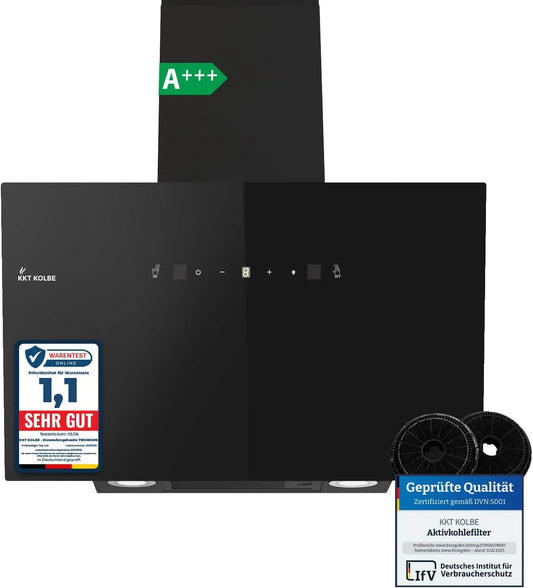 Dunstabzugshaube 782cbm/h TRIO8025S KKT KOLBE, Wandhauben Kopffrei, Gestensteuerung, LED-Beleuchtung, Breite 80cm, Umluft Abluft, Glas, in Schwarz
