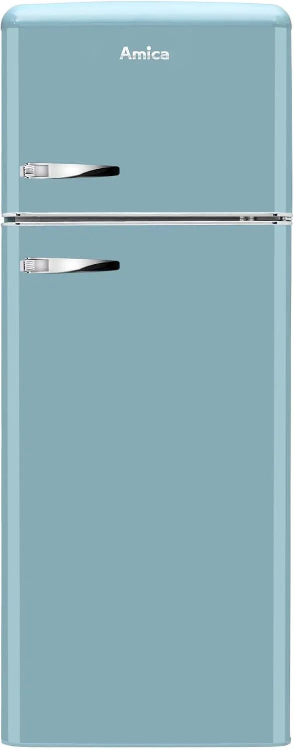 Amica 190 T Retro Kühl, Breite 144cm DTR 374, x 55cm, x 62cm, Gefrierkombination, Türkisblau, Retro-Design