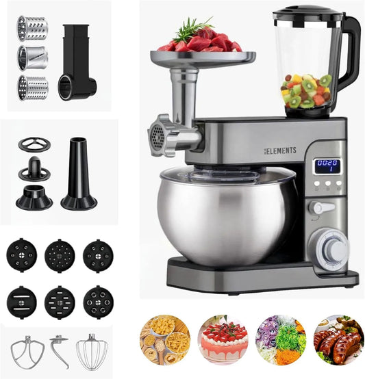 Küchenmaschine, 4-in-1, Leistung 2500W, Fassungsvermögen 1,5L Entsafter, Multifunktions, Mit Fleischwolf, Mit Pasta set, Timer, Digitale Steuerung