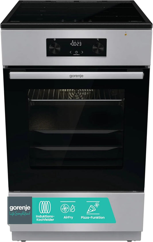 Gorenje Induktionskochfeld GEIT5C61SPG, Breite 50 cm, Pizza Mode 300°C, Fassungsvermögen 70 Liter, Standherd mit, PerfectGrill, AirFry, FrozenBake