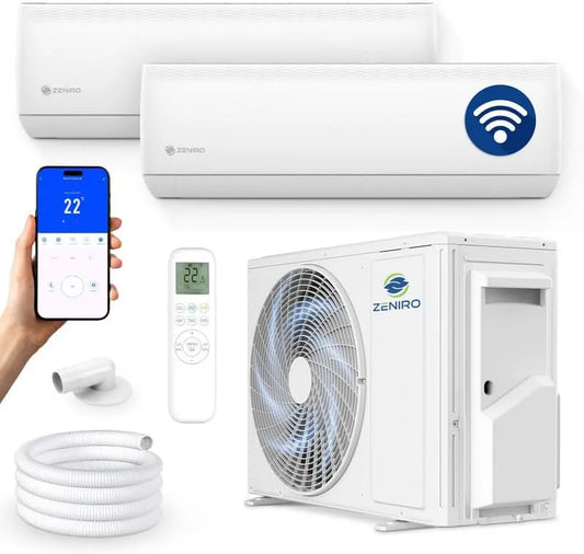 Klimaanlage Multi Split, 2 Innengeräte Set, Klimagerät Air Conditioner mit Heizfunktion 18000 BTU 5,3kW A++ WiFi, 2 x 3,5kW, Modell R32