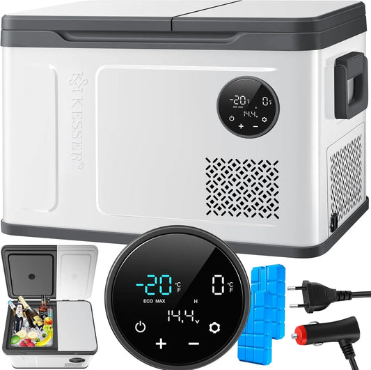 Kesser Kompressor 2in1, Kühlschrank Kühlung bis -20 °C für Camping, mit 2x Kühlakkus & LED-Touch-Bedienung, Lkw 12/24V 230V, Auto