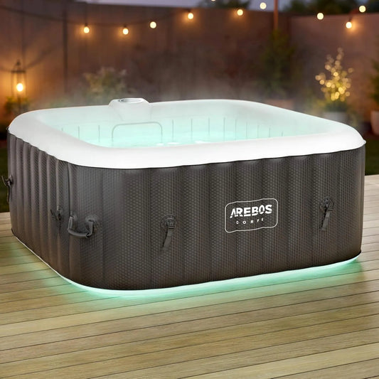 Whirlpool Arebos, Maße 154 x 154 cm, Fassungsvermögen 600 L, 4 Personen, 100 Massagedüsen, mit LED-Beleuchtung, aufblasbar, quadratisch, In- & Outdoor