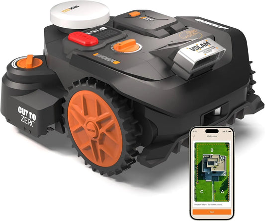 Worx Modell WR306E 2WD, KI-Hinderniserkennung, Auto-Mapping, Cut-to-Zero, Landroid Vision Cloud Mähroboter ohne Begrenzungskabel für 600 m²