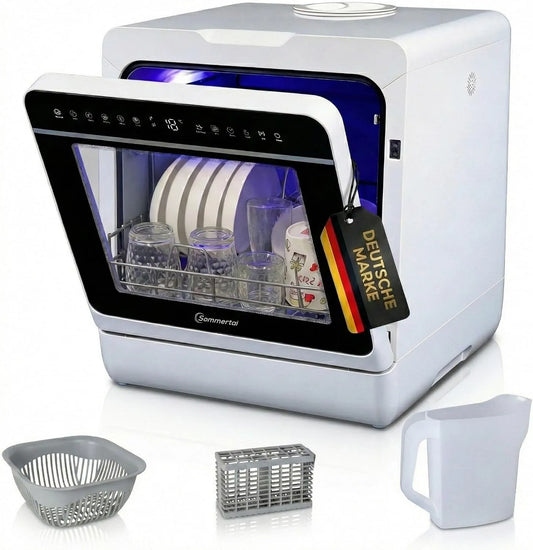 Geschirrspüler SP9, Tischgeschirrspüler für 1 bis 5 Personen, bis 28cm Teller, 10+1 Funktionen, Fassungsvermögen 5L Wassertank & Festanschluss, Mini