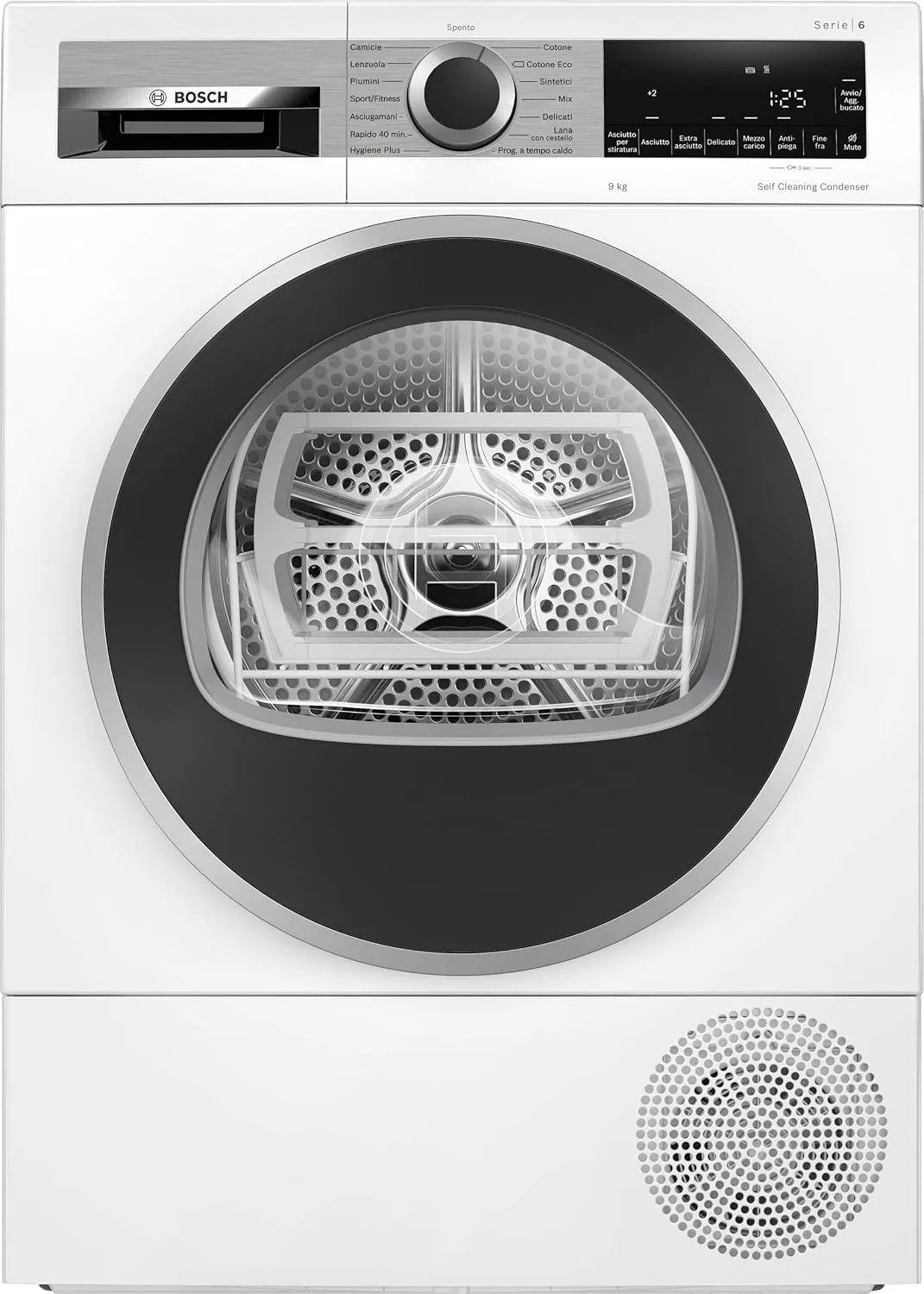 Bosch Modell WQG245D0IT, Gewicht 9 kg, Energieklasse C, Wollkorb, Weiß, Serie 6, intelligenter Trockner mit Wärmepumpe, Breite 60 cm