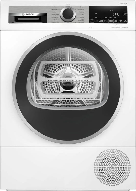 Bosch Modell WQG245D0IT, Gewicht 9 kg, Energieklasse C, Wollkorb, Weiß, Serie 6, intelligenter Trockner mit Wärmepumpe, Breite 60 cm