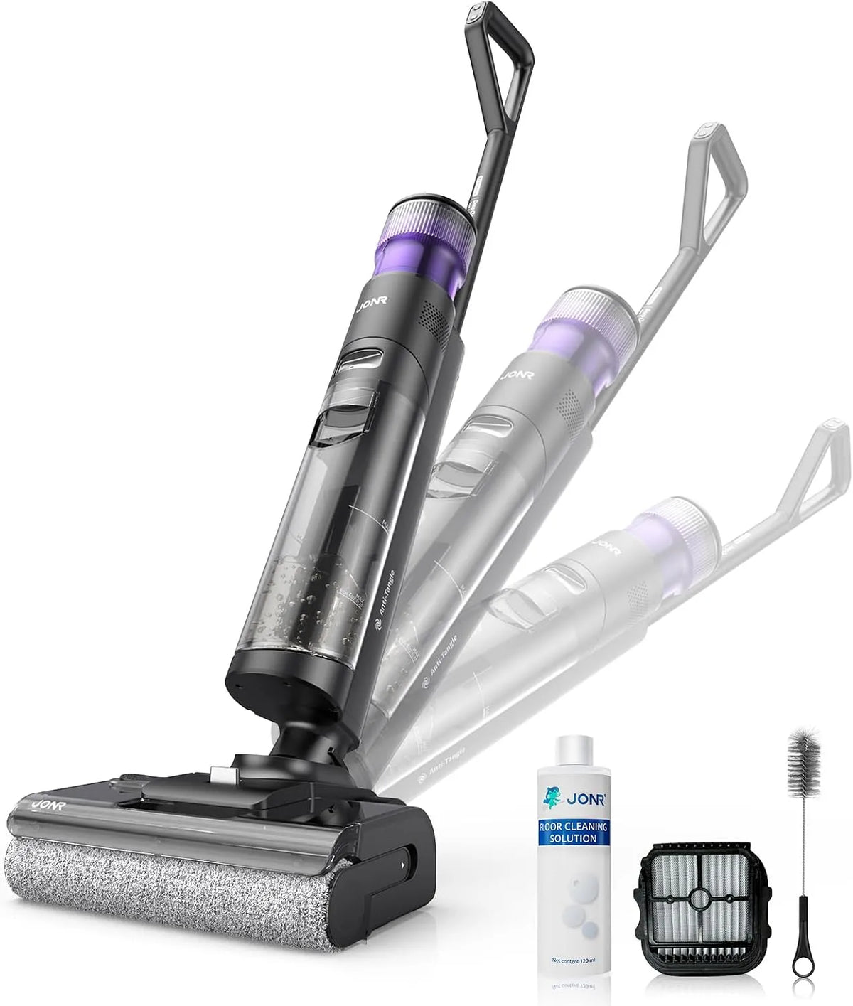 Nass- und Trockensauger JONR 17000 ED 12 Pa Pro Max, 180°-Flachdesign, 40 Min Laufzeit, 70 °C Selbstreinigung, Upgrade-Version, LCD-Display