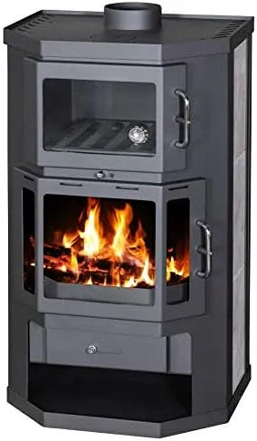 Kaminofen, Leistung 9,51 kW, mit Backfach+Herdplatte Victoria Taro F in Schwarz