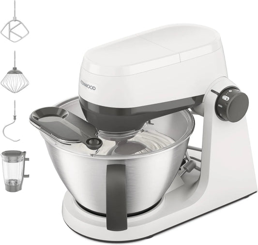 Kenwood Küchenmaschine KHC30.040WH, Leistung 1000W Motor, 44% leiser*, Fassungsvermögen 4,3l Schüssel, Gewicht 1,7kg Teig, 7 Stufen, Multi Tasker