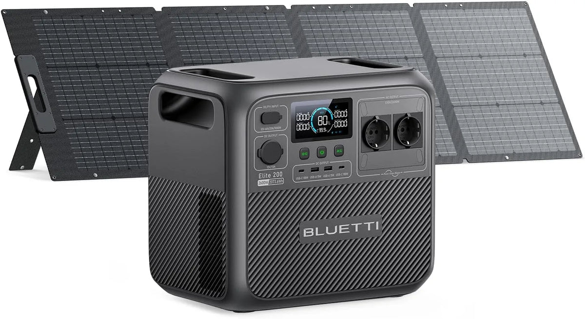 Stromgenerator LiFePO4, mit 200W Solarpanel, BLUETTI Elite 200 V2 Solar, 2025 Neu, 17 Jahre Lebensdauer Notstrom für Camping, Off-grid, Stromausfall