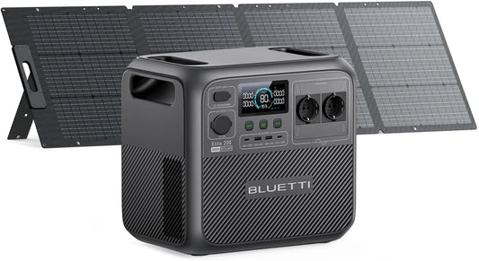 Stromgenerator LiFePO4, mit 200W Solarpanel, BLUETTI Elite 200 V2 Solar, 2025 Neu, 17 Jahre Lebensdauer Notstrom für Camping, Off-grid, Stromausfall