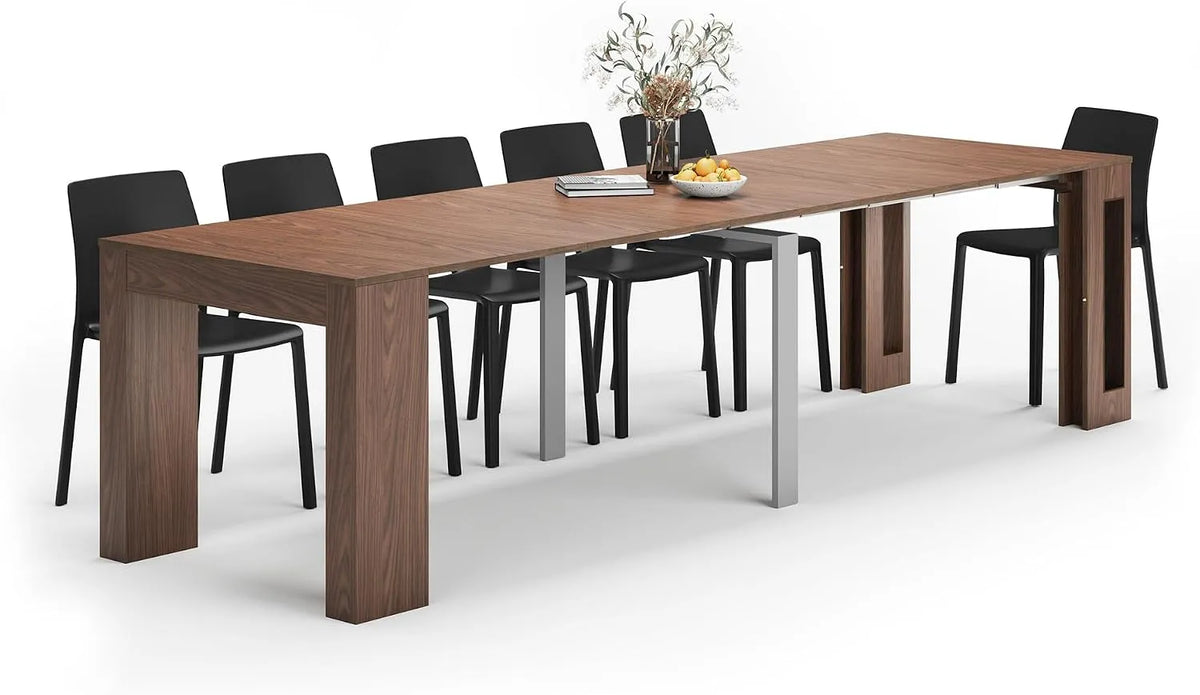 MOBILI FIVER, 45, 305, x 90 cm, Ausziehbarer Konsolentisch Easy mit Halterung für Verlängerungsplatten, Nussbaum Canaletto, Made In Italy