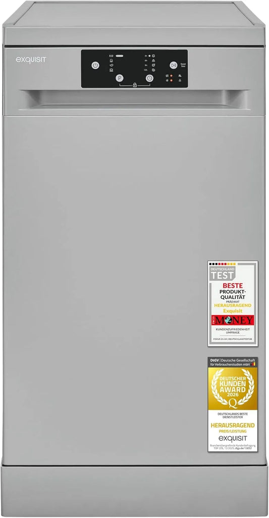 Exquisit Geschirrspüler GSP59109-451D, schmal 9 Maßgedecke Energieklasse D 49 dB, silber