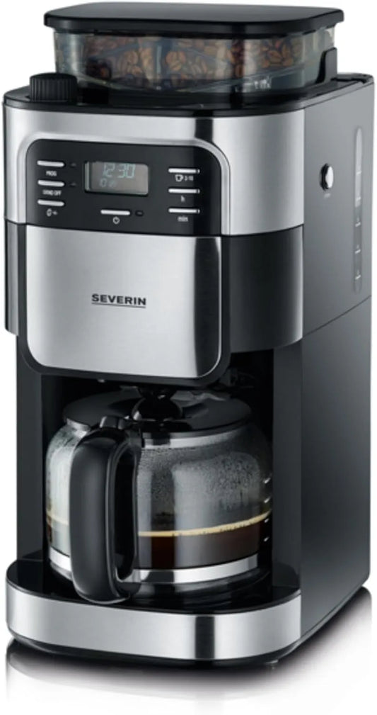 Severin Kaffeemaschine KA 4810, mit Mahlwerk, Glas-Kaffeekanne für 8 Tassen, 1000 Watt, auch als Filterkaffeemaschine, Edelstahl-gebürstet