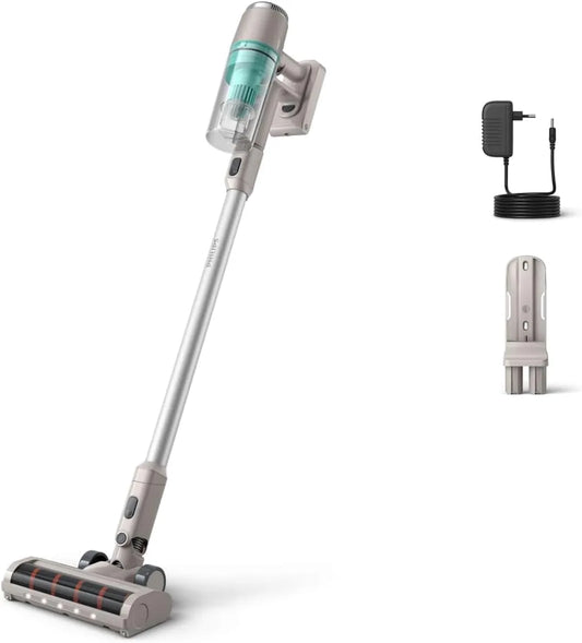 Philips Akku-Staubsauger 40min XC2012/01, 2000 Serie. Starke Saugkraft auf Hartböden, 3-stufige Filterung, Laufzeit, LED-Düse, austauschbarer Akku