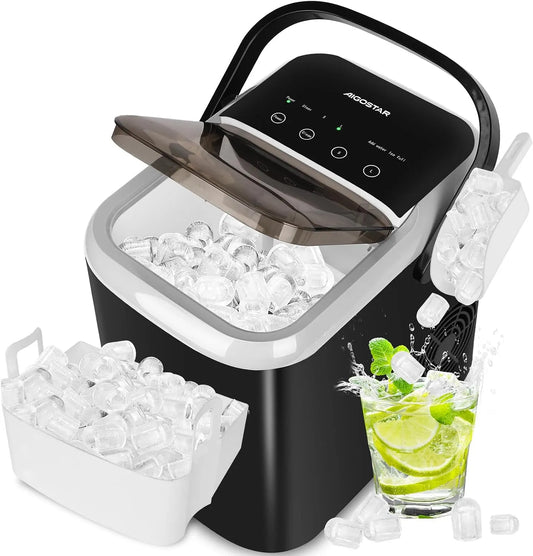 Klein Aigostar Eiswürfelmaschine, 35 dB, 2 Eiswürfel-Größen, Gewicht 14kg, für Küche, und Party, Leistung 9 Würfel in 6 Min, 14kg/24h, Büro