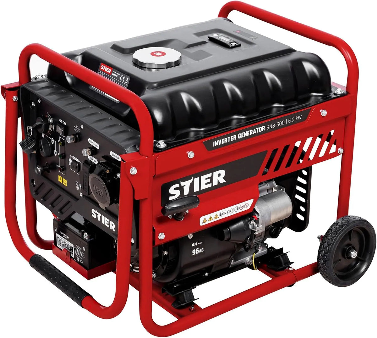 Stromerzeuger SNS-500 STIER Inverter, Leistung 5,0 kW 75 dB, Stromgerenator Benzin, Notstrommaggregat, wartungsarm, für den Außenbereich, kompakt