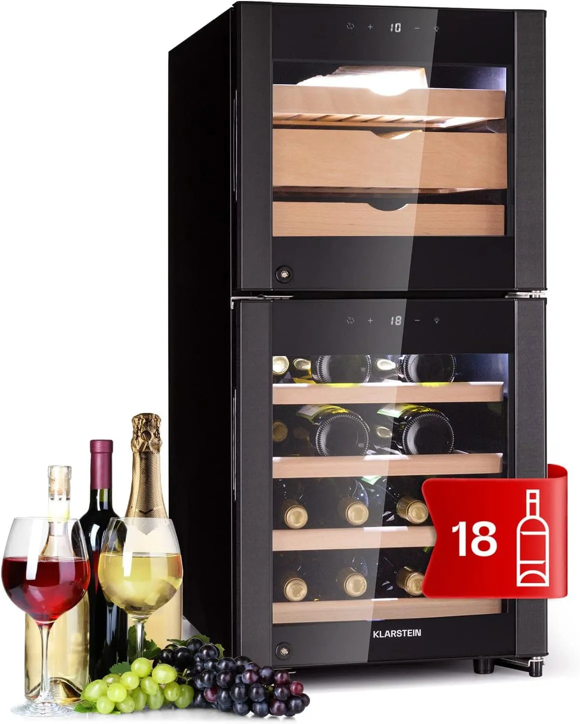 Klarstein Kühlschrank, Fassungsvermögen 89L, Kleiner Getränkekühlschrank Schmal, Klein für Käse und Wein, Hygrometer, Flaschenkühlschrank 12-23°C