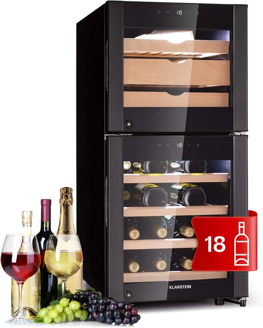 Klarstein Kühlschrank, Fassungsvermögen 89L, Kleiner Getränkekühlschrank Schmal, Klein für Käse und Wein, Hygrometer, Flaschenkühlschrank 12-23°C