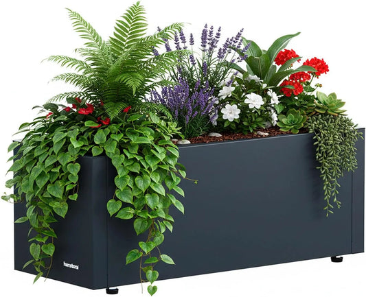 Metall Pflanzkübel Cube herstera Garden, wetterfest, für Innen- und Außenbereich, Maße 60x25x25 cm, Anthrazit, pulverbeschichtet