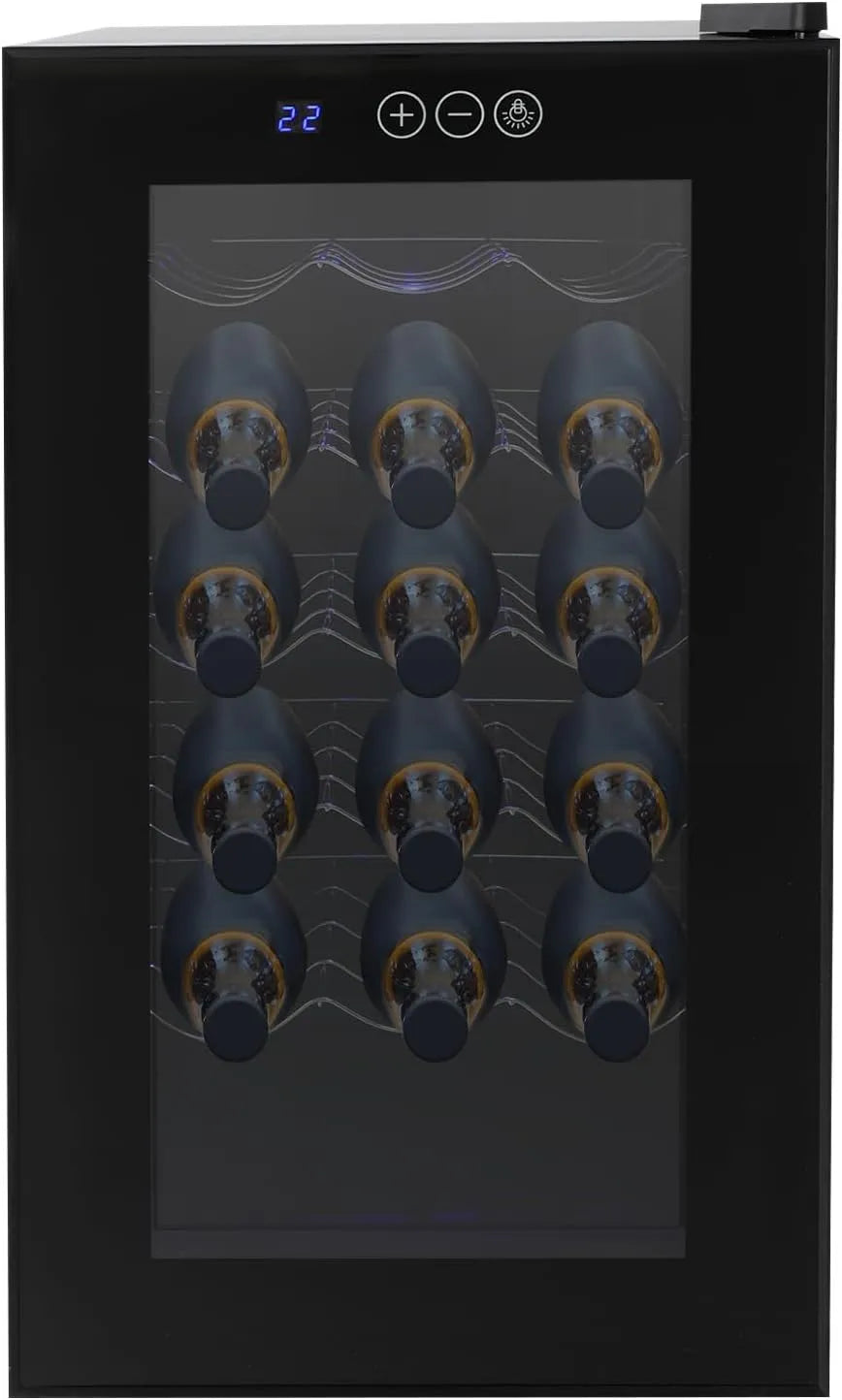 Kühlschrank, Fassungsvermögen 46L Weinkühlschrank für 18 Flaschen, 38 dB leise, 12–18°C Temperaturregelung, 5 verstellbare Regale, LED Touch Display